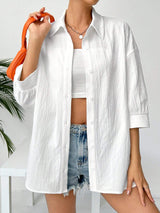 Buy SHEIN EZwear Linen Solid Drop Shoulder Button Front Beach Shirt in Pakistan