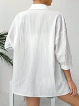 Buy SHEIN EZwear Linen Solid Drop Shoulder Button Front Beach Shirt in Pakistan