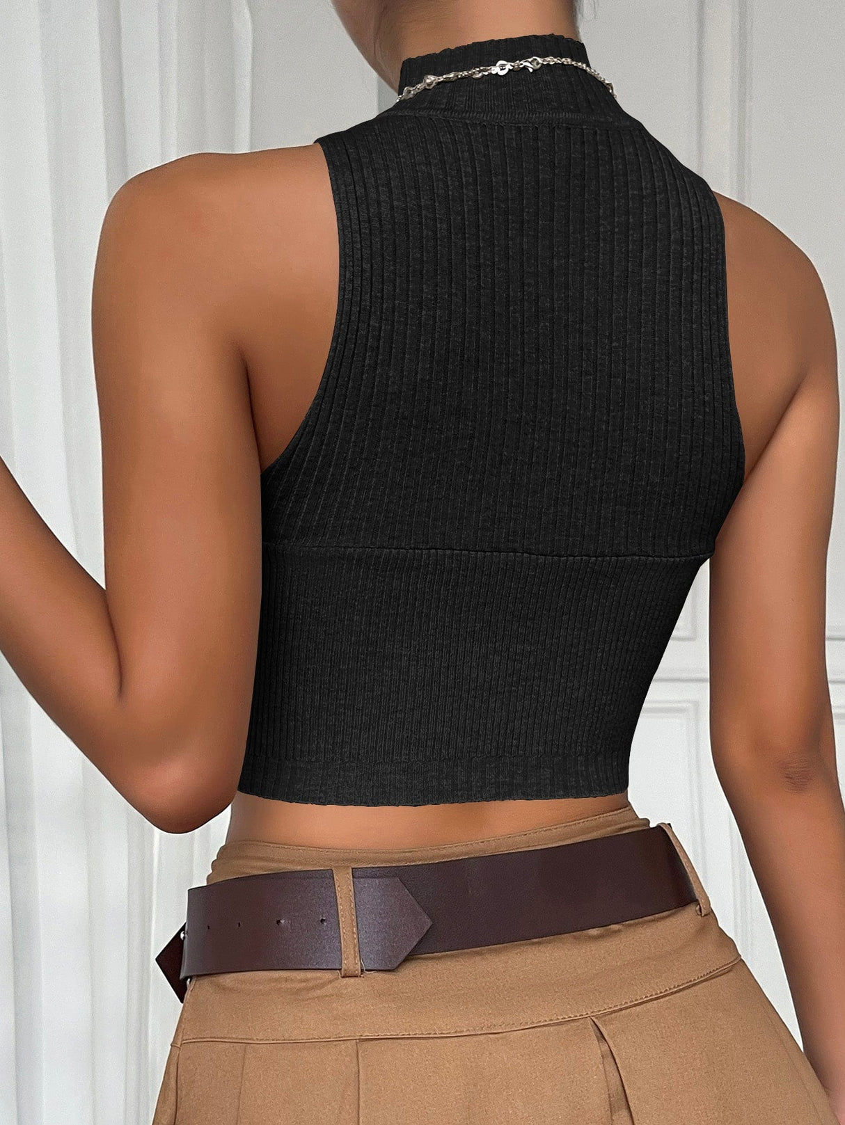 Buy SHEIN EZwear Mock Neck Crop Knit Top in Pakistan