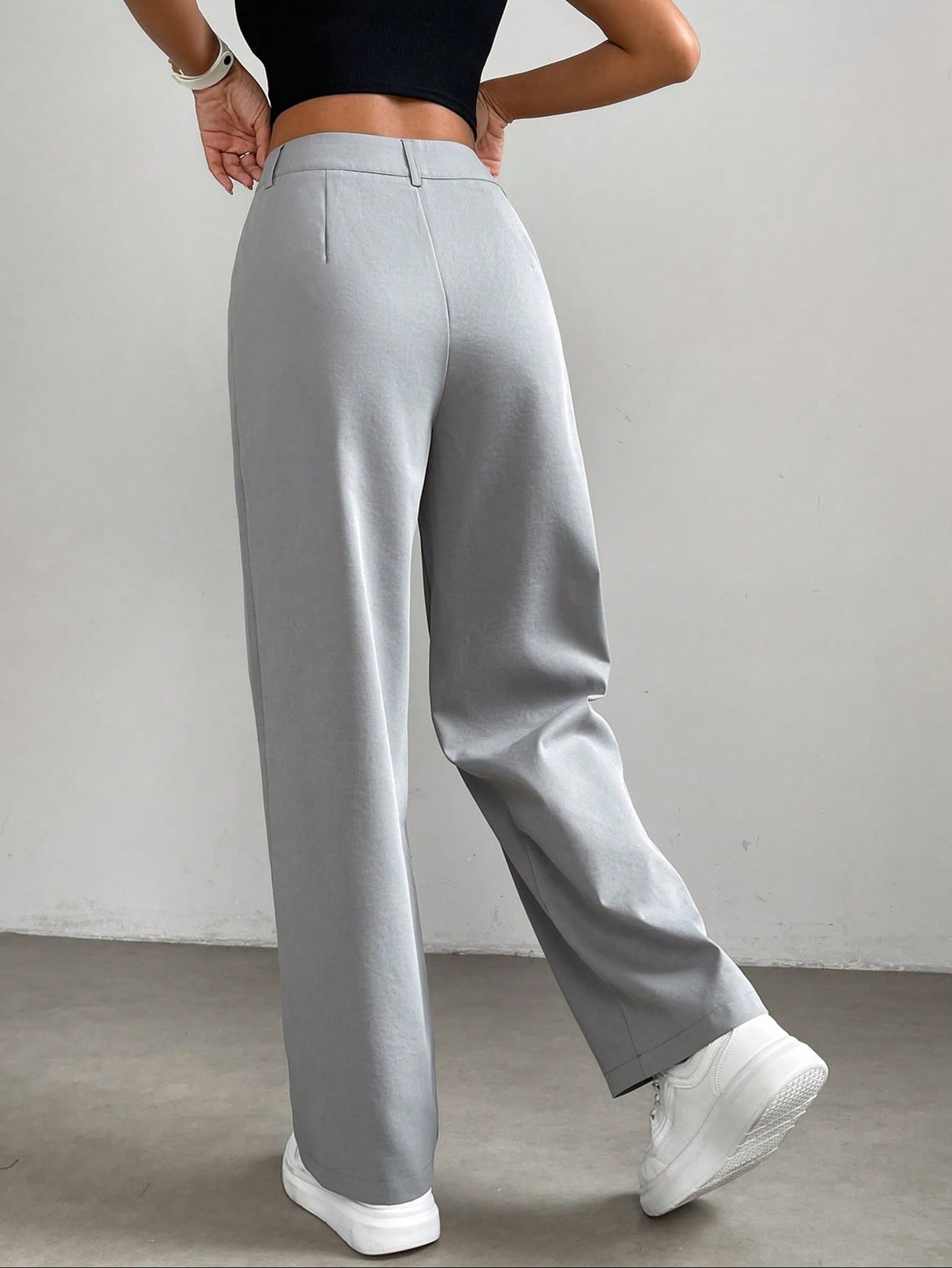 Buy SHEIN EZwear Plicated Detail Straight Leg Pants in Pakistan