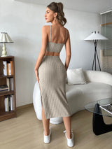 Buy SHEIN EZwear Solid Cami Top & Split Thigh Skirt in Pakistan