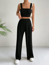 Buy SHEIN EZwear Solid Crop Cami Top & Wide Leg Pants in Pakistan