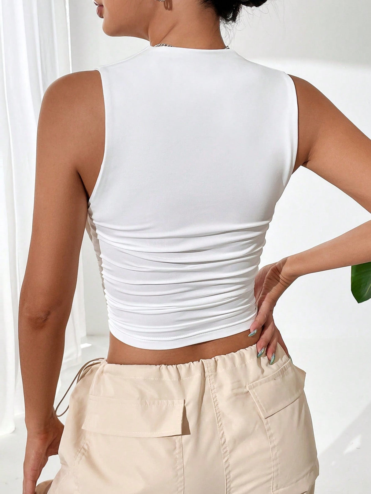 Buy SHEIN EZwear Solid Ruched Crop Tank Top in Pakistan