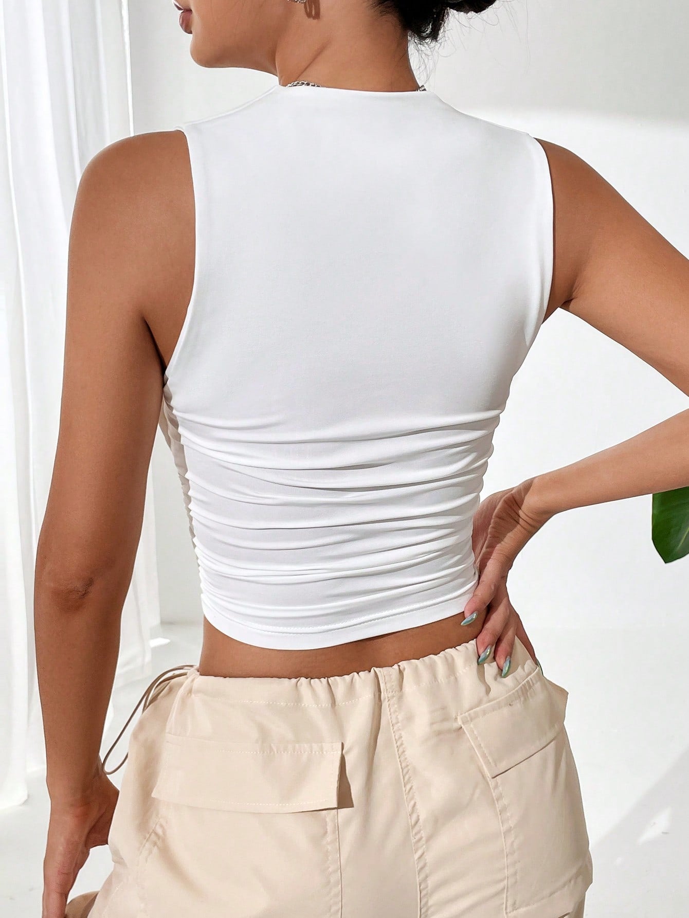 Buy SHEIN EZwear Solid Ruched Crop Tank Top in Pakistan