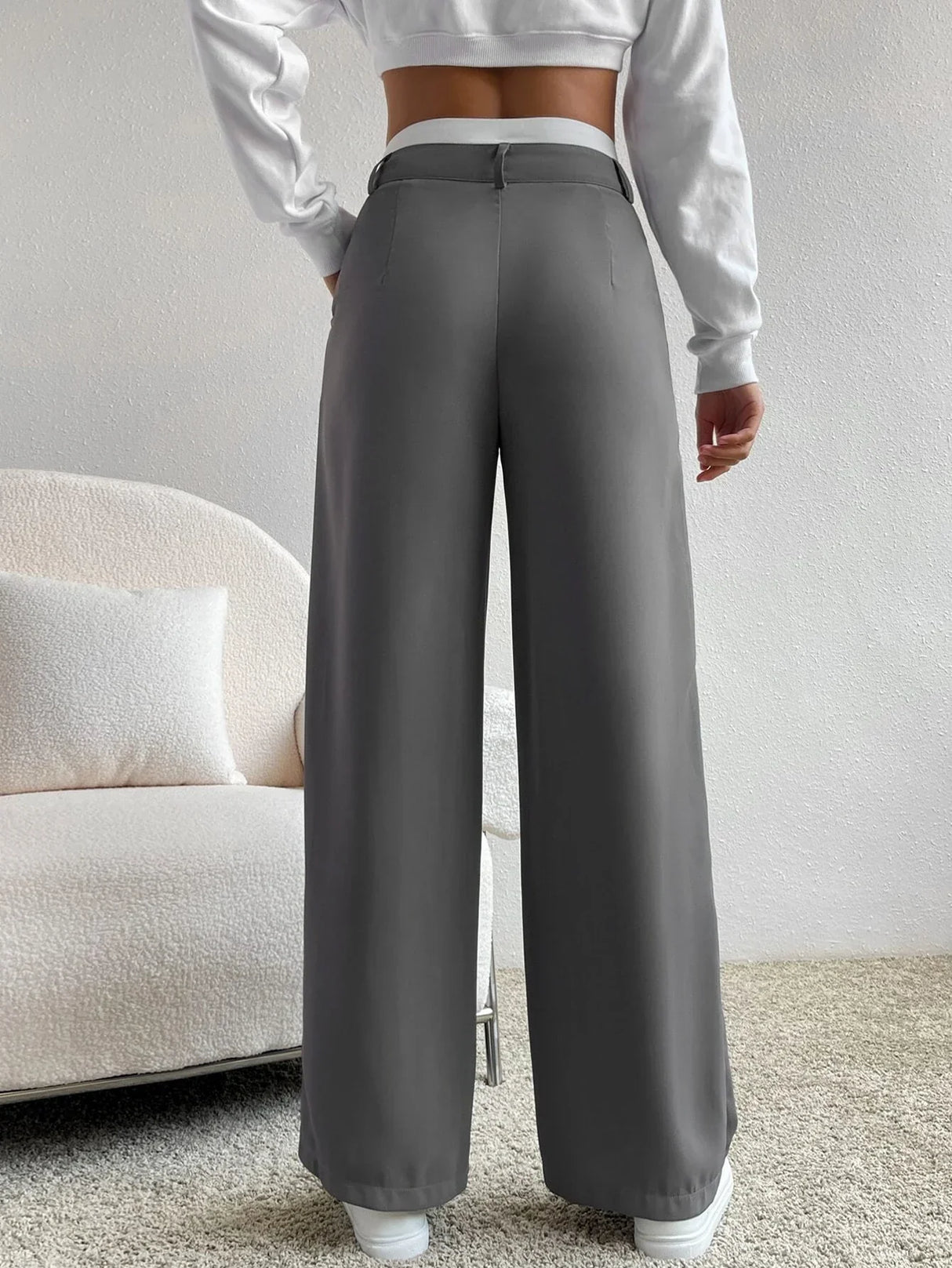 Buy SHEIN EZwear Spring Dress PantsHigh Waist Plicated Detail Wide Leg Suit Pants in Pakistan