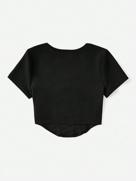 Buy SHEIN EZwear Square Neck Seam Detail Bandana Hem Tee in Pakistan