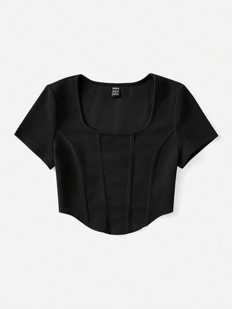 Buy SHEIN EZwear Square Neck Seam Detail Bandana Hem Tee in Pakistan