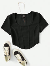 Buy SHEIN EZwear Square Neck Seam Detail Bandana Hem Tee in Pakistan
