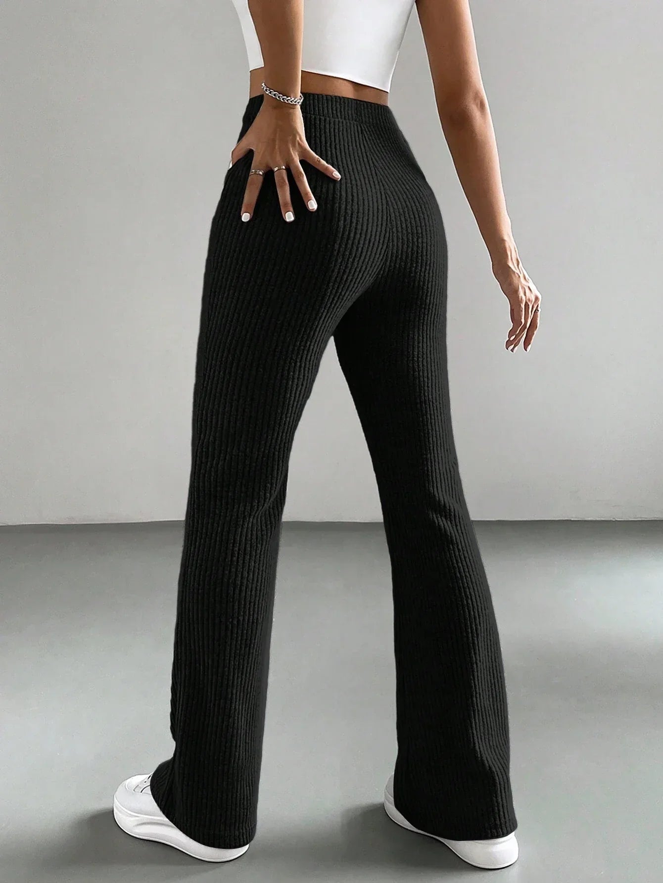 Buy SHEIN EZwear Y2k Women's Solid Color Flared Bell Bottom Black Pants in Pakistan