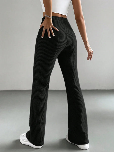 Buy SHEIN EZwear Y2k Women's Solid Color Flared Bell Bottom Black Pants in Pakistan