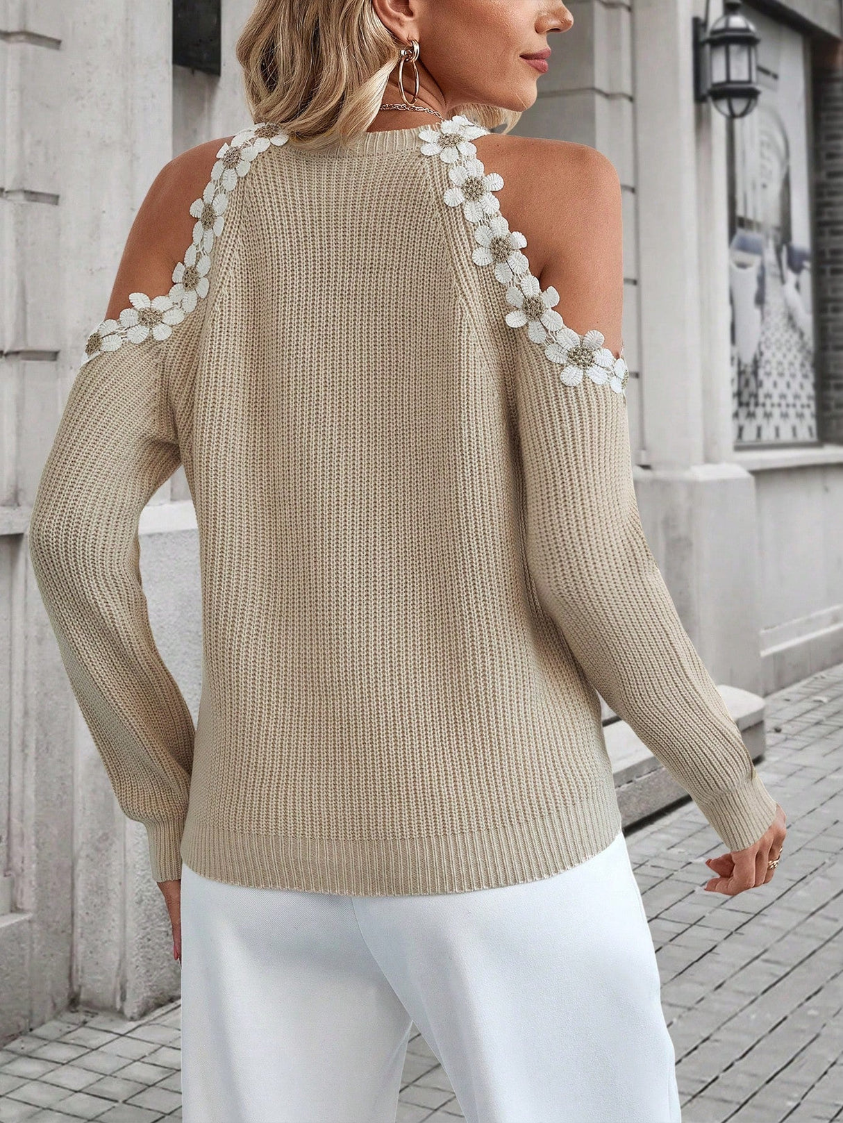 Buy SHEIN Essnce Appliques Cold Shoulder Raglan Sleeve Sweater in Pakistan