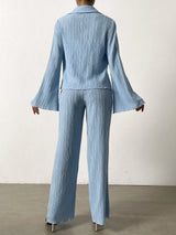 Buy SHEIN Essnce Bell Sleeve Plisse Shirt & Wide Leg Pants in Pakistan