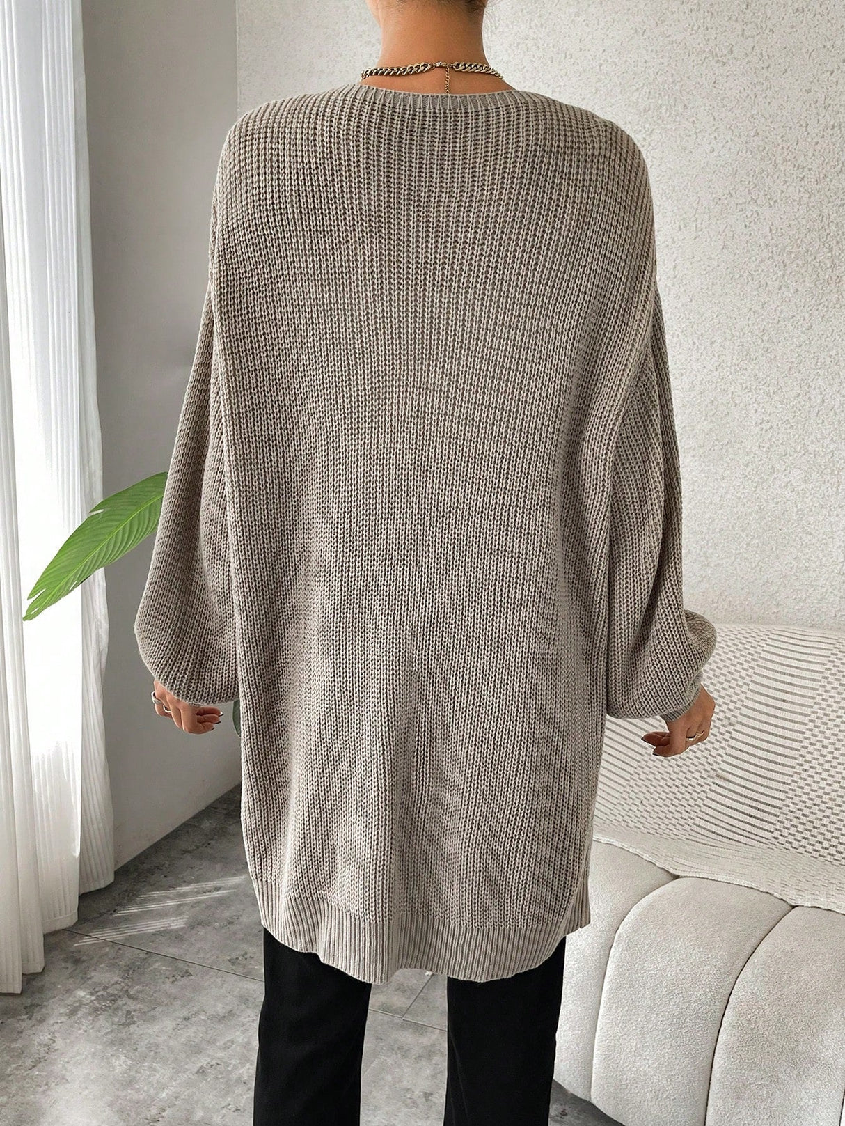 Buy SHEIN Essnce Drop Shoulder Open Front Ribbed Knit Duster Cardigan in Pakistan