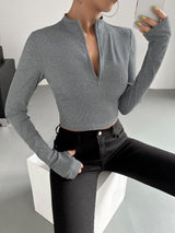 Buy SHEIN Essnce Half Zip Thumb Holes Crop Tee in Pakistan