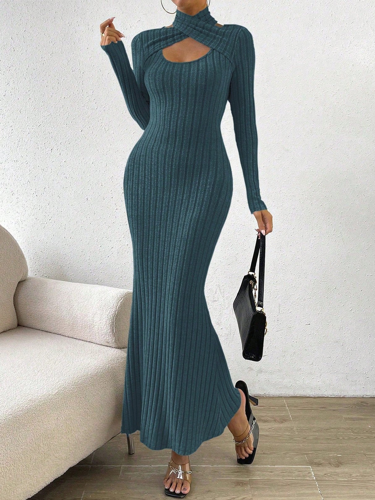 Buy SHEIN Essnce Hollow Out Front Halter Neck Bodycon Dress in Pakistan