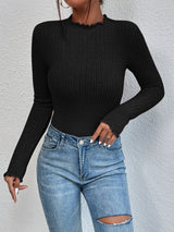 Buy SHEIN Essnce Lettuce Trim Mock Neck Bodysuit in Pakistan