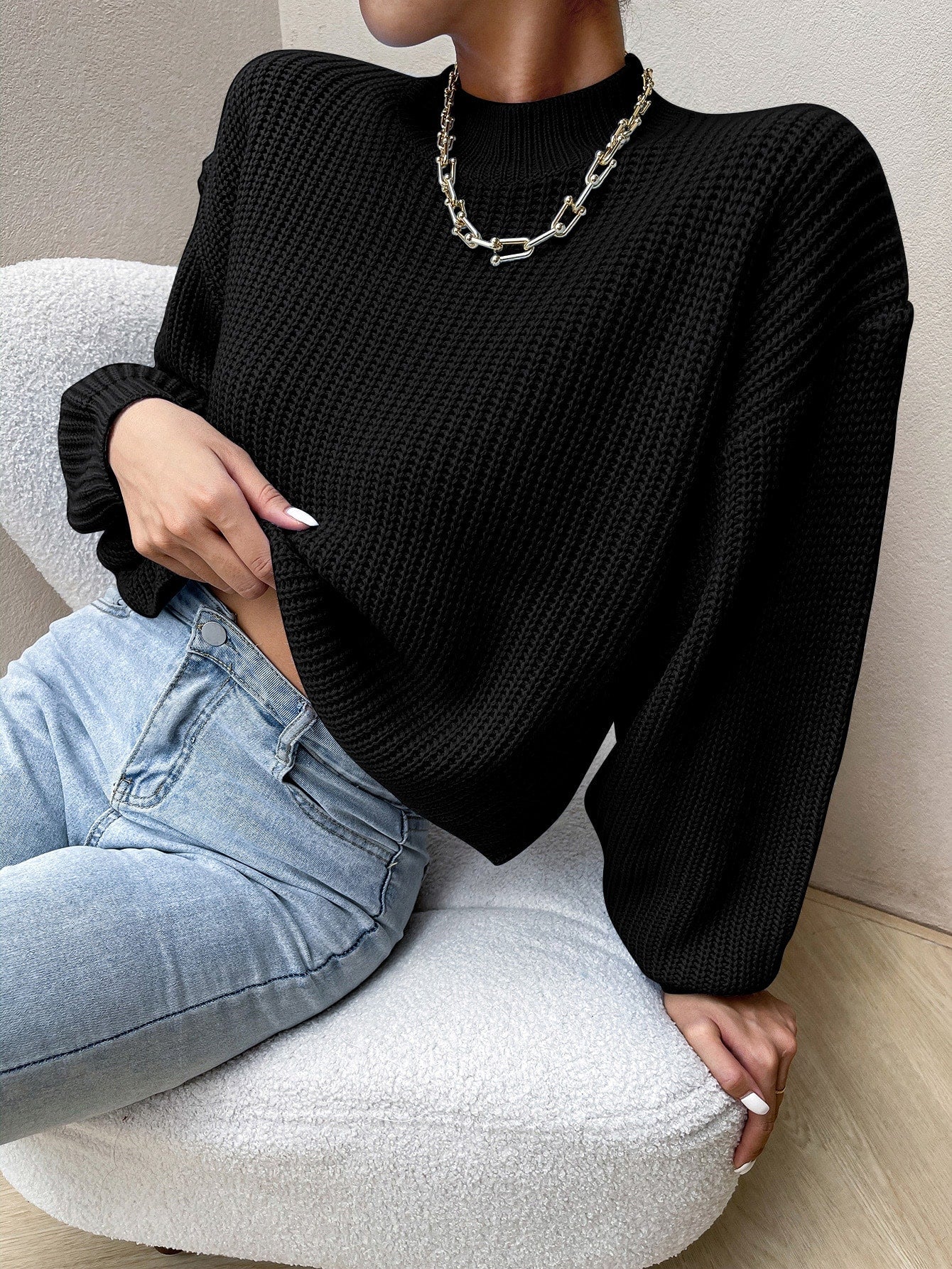 Buy SHEIN Essnce Mock Neck Drop Shoulder Sweater in Pakistan