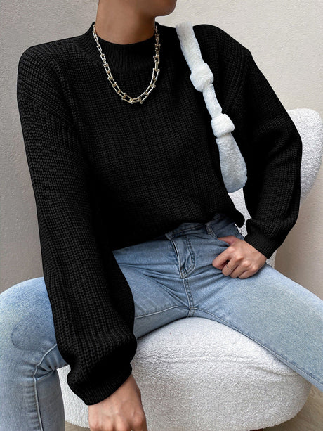 Buy SHEIN Essnce Mock Neck Drop Shoulder Sweater in Pakistan