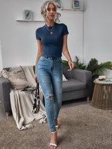 Buy SHEIN Essnce Mock Neck Rib-knit Tee in Pakistan