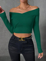 Buy SHEIN Essnce Off Shoulder Ribbed Knit Crop Sweater in Pakistan