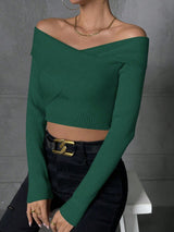 Buy SHEIN Essnce Off Shoulder Ribbed Knit Crop Sweater in Pakistan