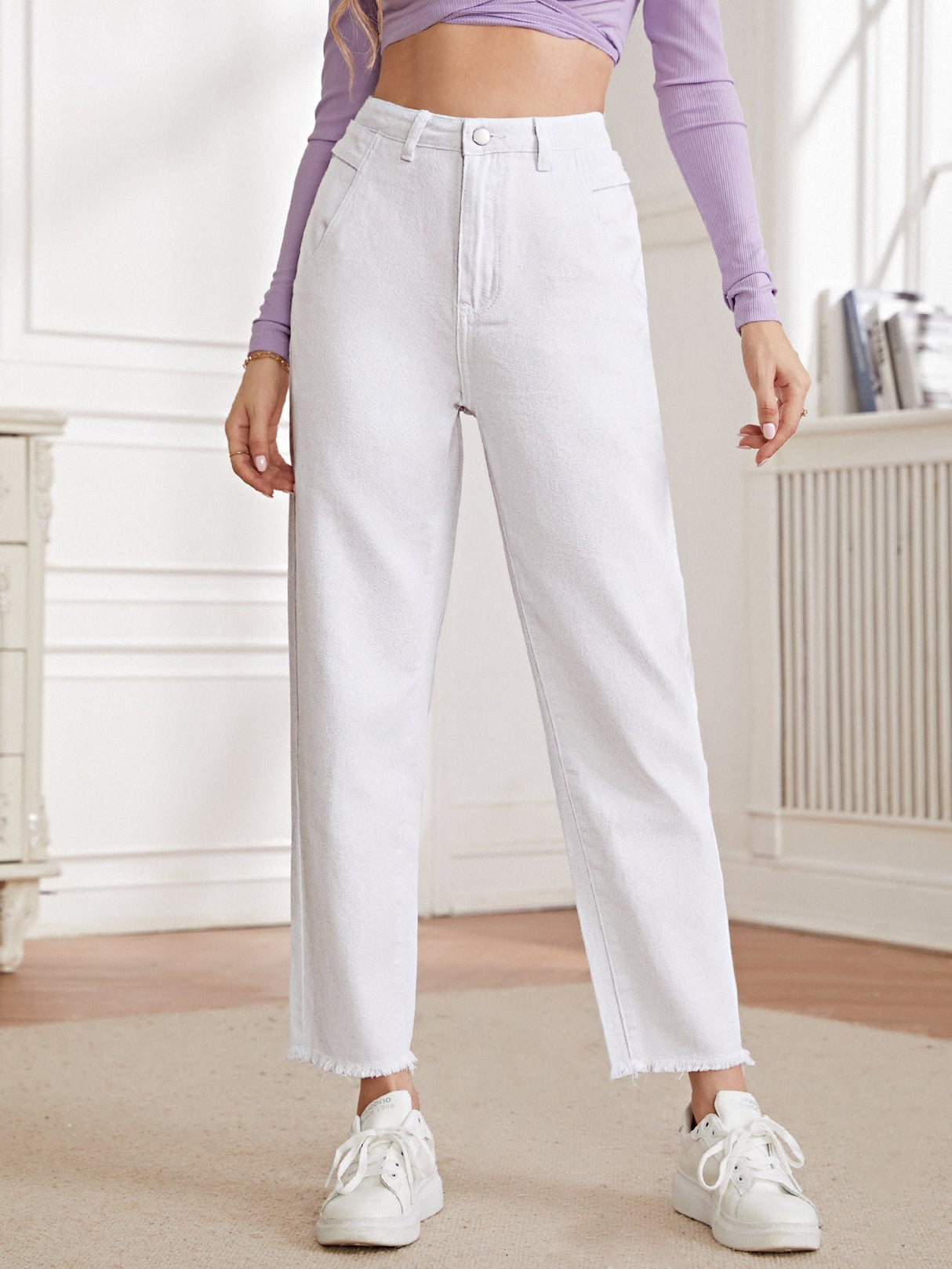 Buy SHEIN Essnce Raw Hem Mom Jeans in Pakistan