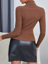 Buy SHEIN Essnce Solid High Neck Rib Knit Sweater in Pakistan