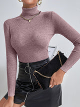 Buy SHEIN Essnce Solid High Neck Rib Knit Sweater in Pakistan