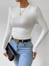 Buy SHEIN Essnce Solid Ruched Slim Fit Tee in Pakistan