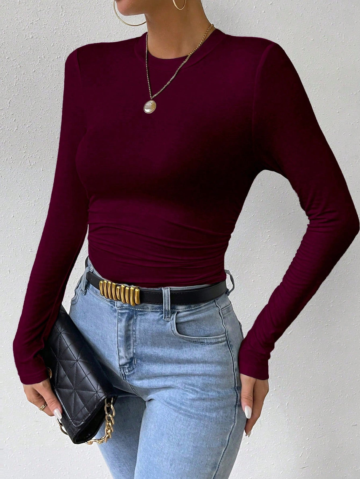 Buy SHEIN Essnce Solid Ruched Tee in Pakistan