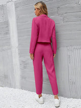 Buy SHEIN Essnce Solid Single Button Crop Blazer And Slant Pocket Tailored Pants in Pakistan