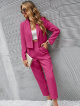 Buy SHEIN Essnce Solid Single Button Crop Blazer And Slant Pocket Tailored Pants in Pakistan