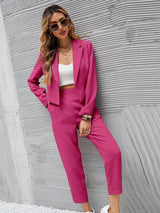 Buy SHEIN Essnce Solid Single Button Crop Blazer And Slant Pocket Tailored Pants in Pakistan
