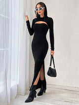 Buy SHEIN Essnce Solid Split Thigh Hooded Bodycon Dress & Super Crop Hooded Dress in Pakistan