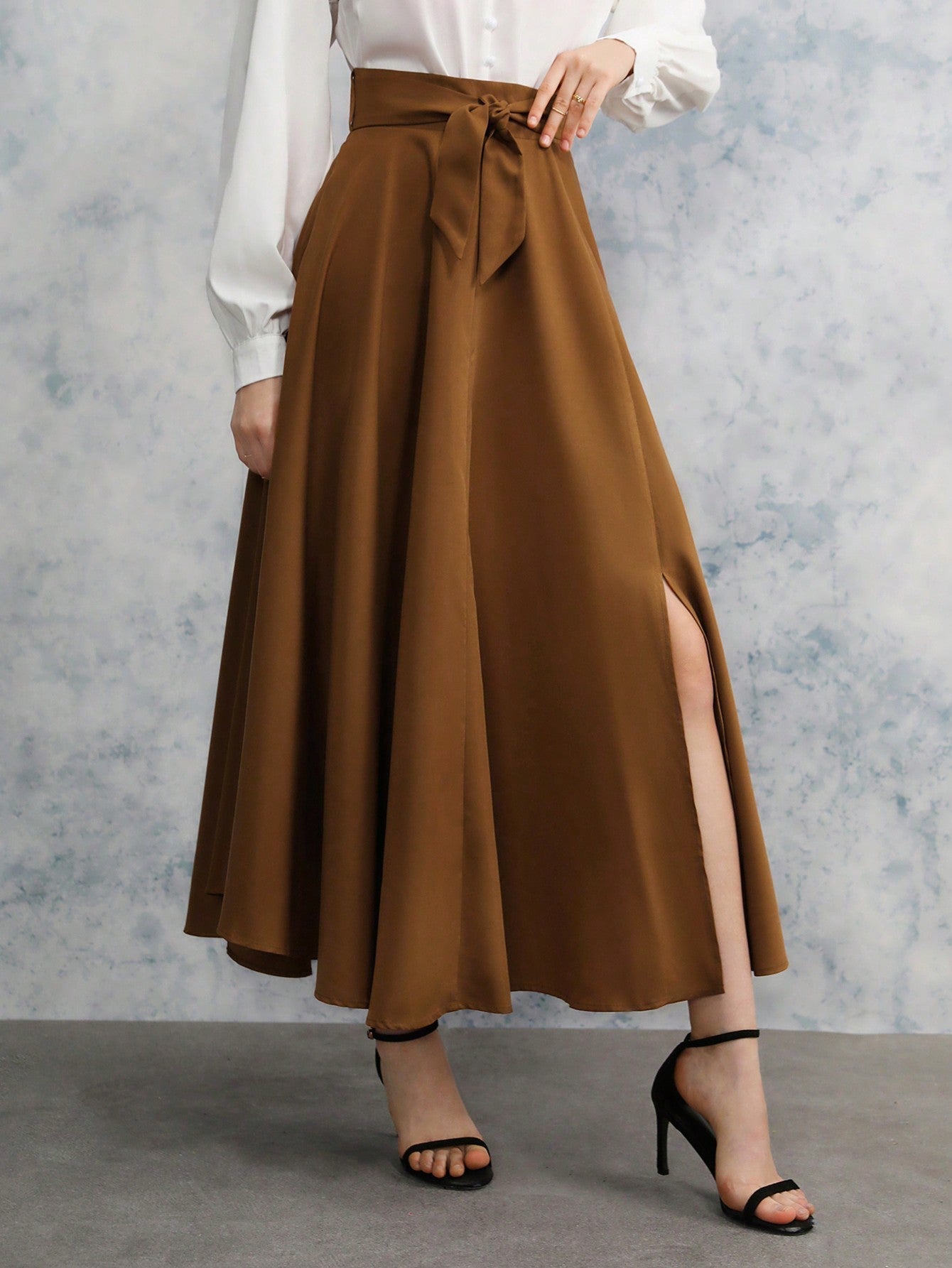 Buy SHEIN Frenchy High Waist Split Thigh Belted Skirt in Pakistan