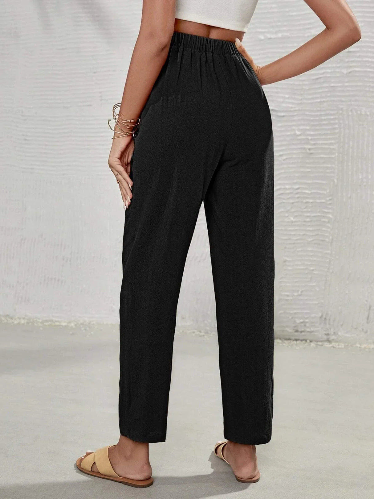 Buy SHEIN Frenchy High Waist Tie Front Tapered Pants in Pakistan