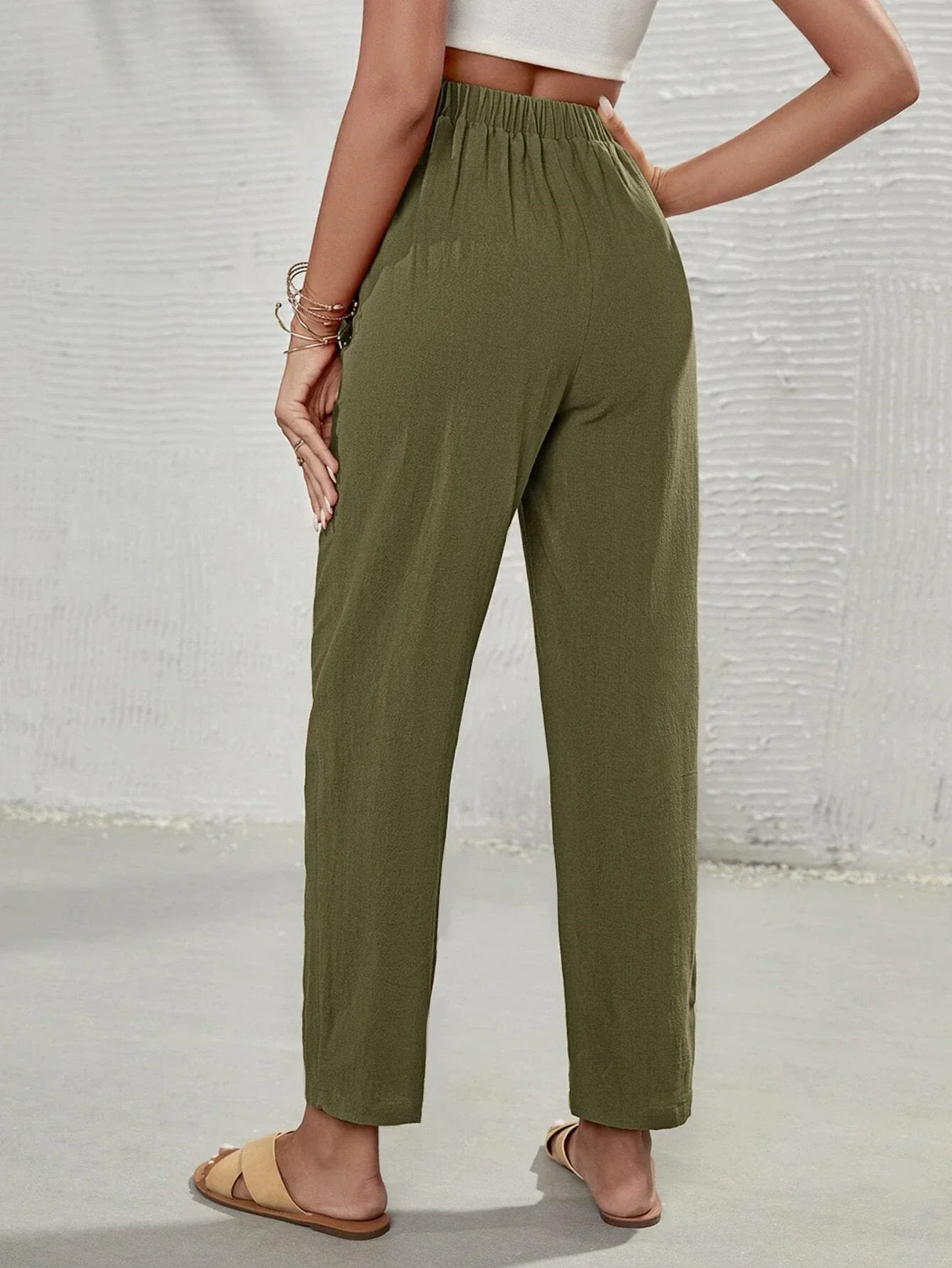 Buy SHEIN Frenchy High Waist Tie Front Tapered Pants in Pakistan