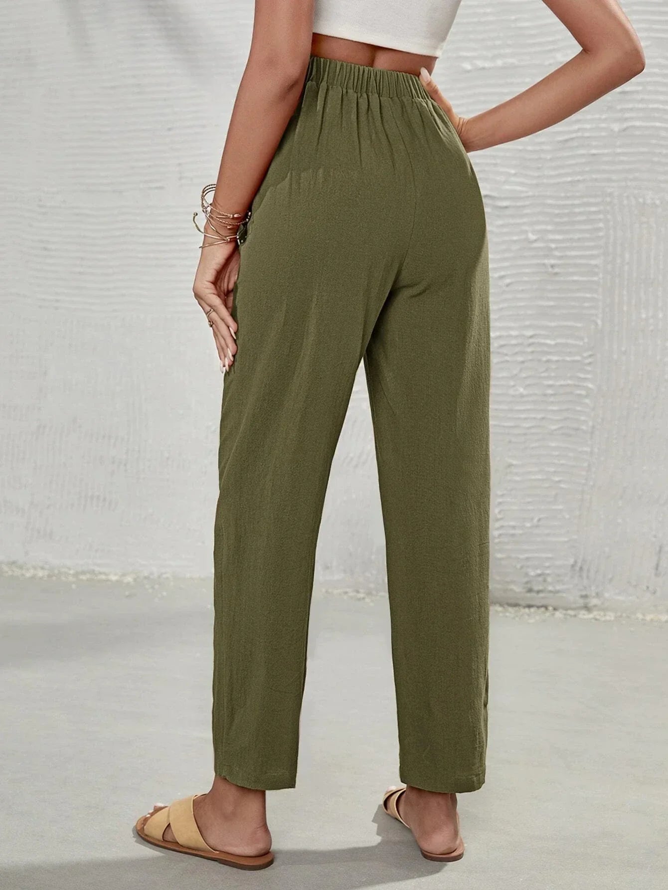 Buy SHEIN Frenchy High Waist Tie Front Tapered Pants in Pakistan