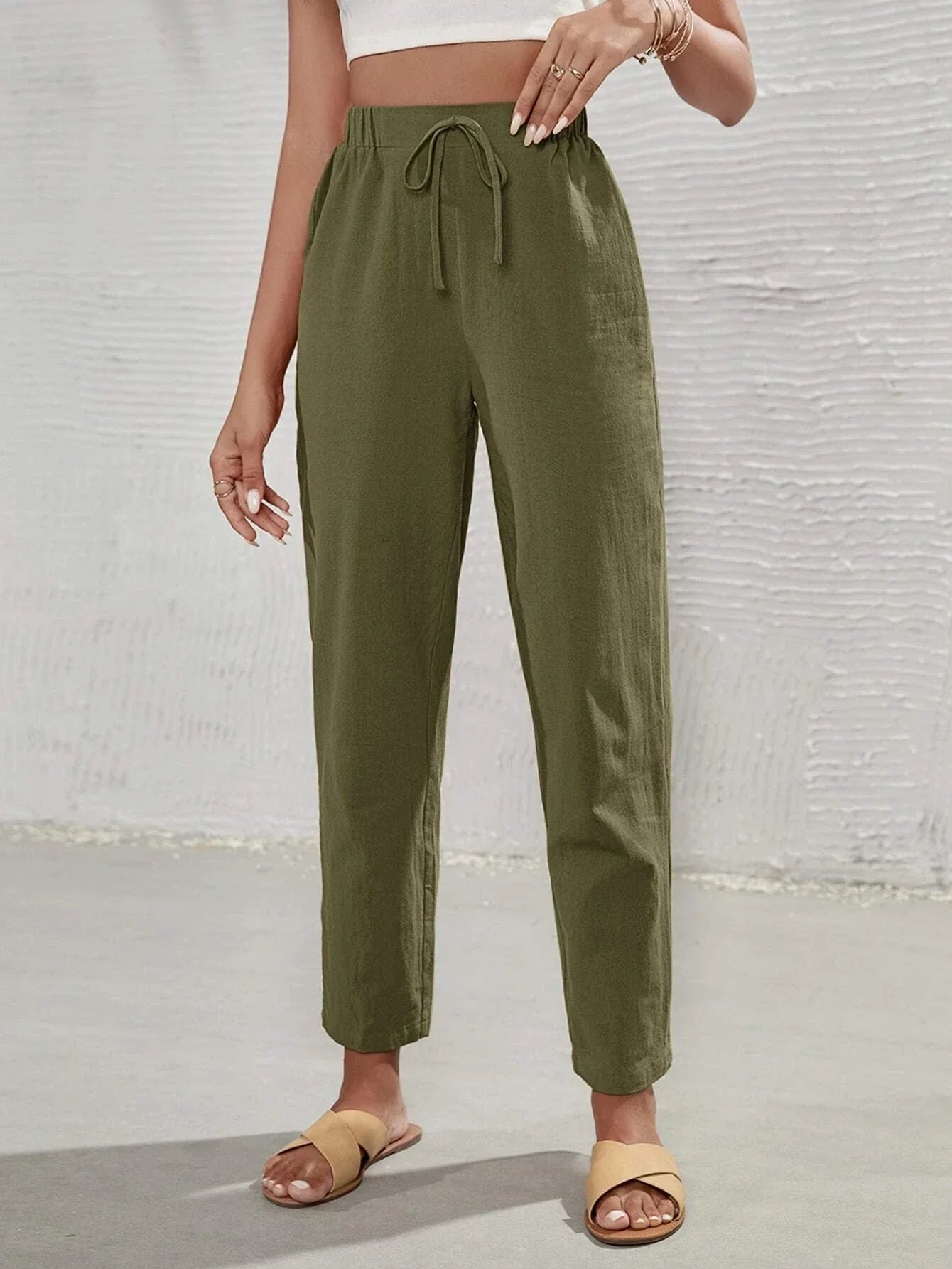Buy SHEIN Frenchy High Waist Tie Front Tapered Pants in Pakistan