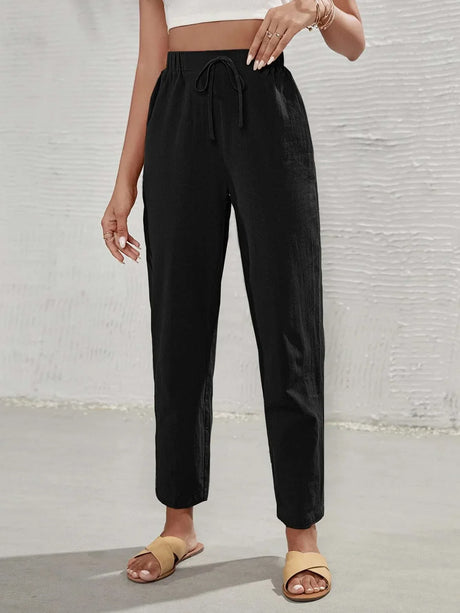Buy SHEIN Frenchy High Waist Tie Front Tapered Pants in Pakistan