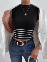 Buy SHEIN Frenchy Striped Pattern Mock Neck Knit Top in Pakistan