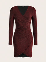 Buy SHEIN Frenchy Surplice Neck Wrap Hem Glitter Bodycon Dress in Pakistan
