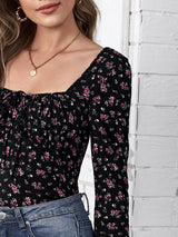 Buy SHEIN Frenchy Tie Front Ruched Bust Ditsy Floral Top in Pakistan