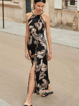 Buy SHEIN Frenchy Tropical Print Split Thigh Halter Dress in Pakistan