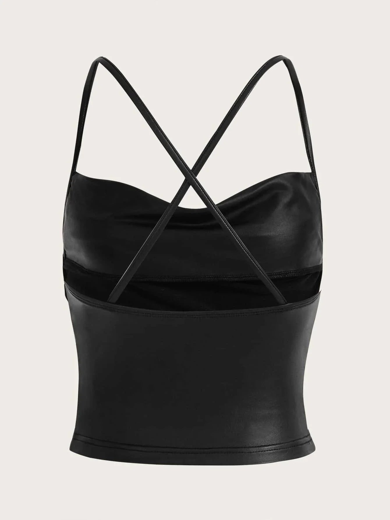 Buy SHEIN ICON Draped Front Crisscross Backless PU Leather Cami Going Out Tops in Pakistan