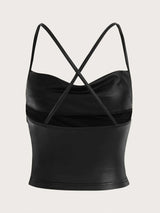 Buy SHEIN ICON Draped Front Crisscross Backless PU Leather Cami Going Out Tops in Pakistan