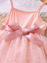 Buy SHEIN Kids CHARMNG Young Girl Star Print Mesh Overlay Belted Cami Dress in Pakistan