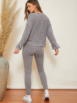 Buy SHEIN LUNE Drop Shoulder Marled Top & Knot Waist Leggings Set in Pakistan