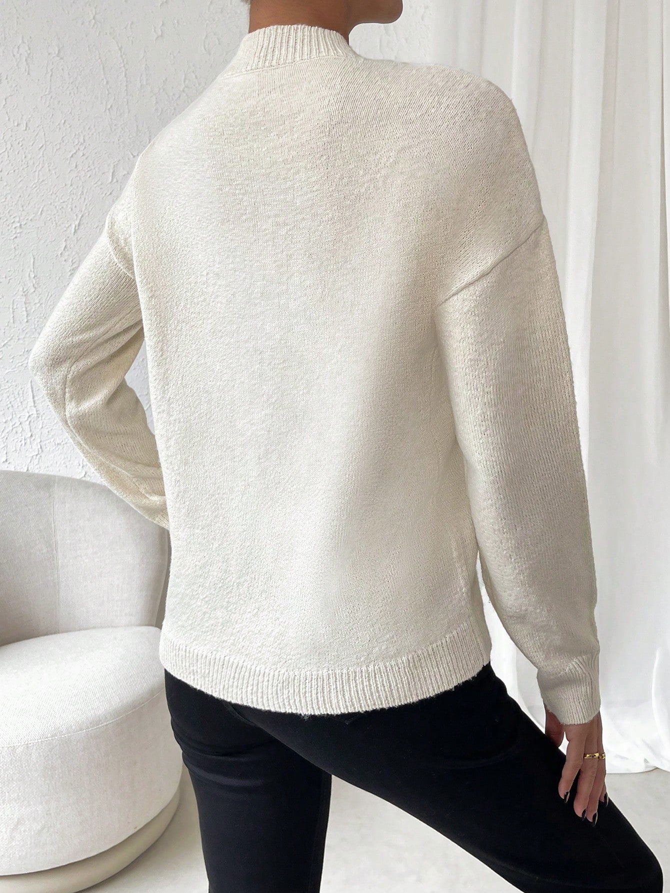 Buy SHEIN LUNE Solid Drop Shoulder Wrap Detail Sweater in Pakistan