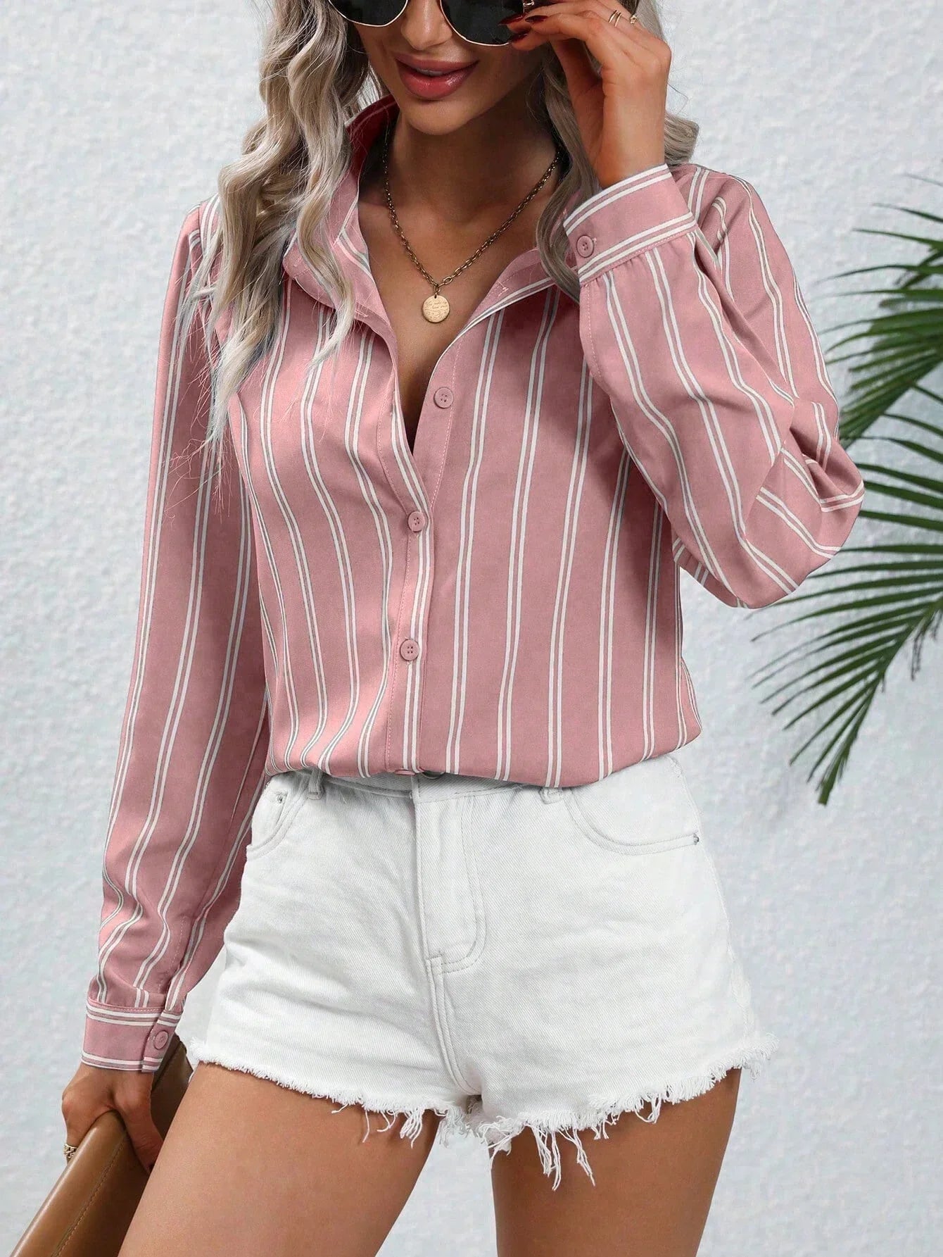 Buy SHEIN LUNE Striped Print Button Front Shirt in Pakistan